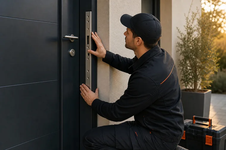 Inspection d'une porte renforcée par un serrurier à Annonay
