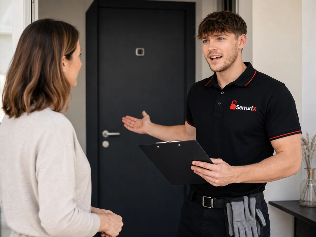 Serrurier SerruriX expliquant un devis de dépannage à Beausemblant