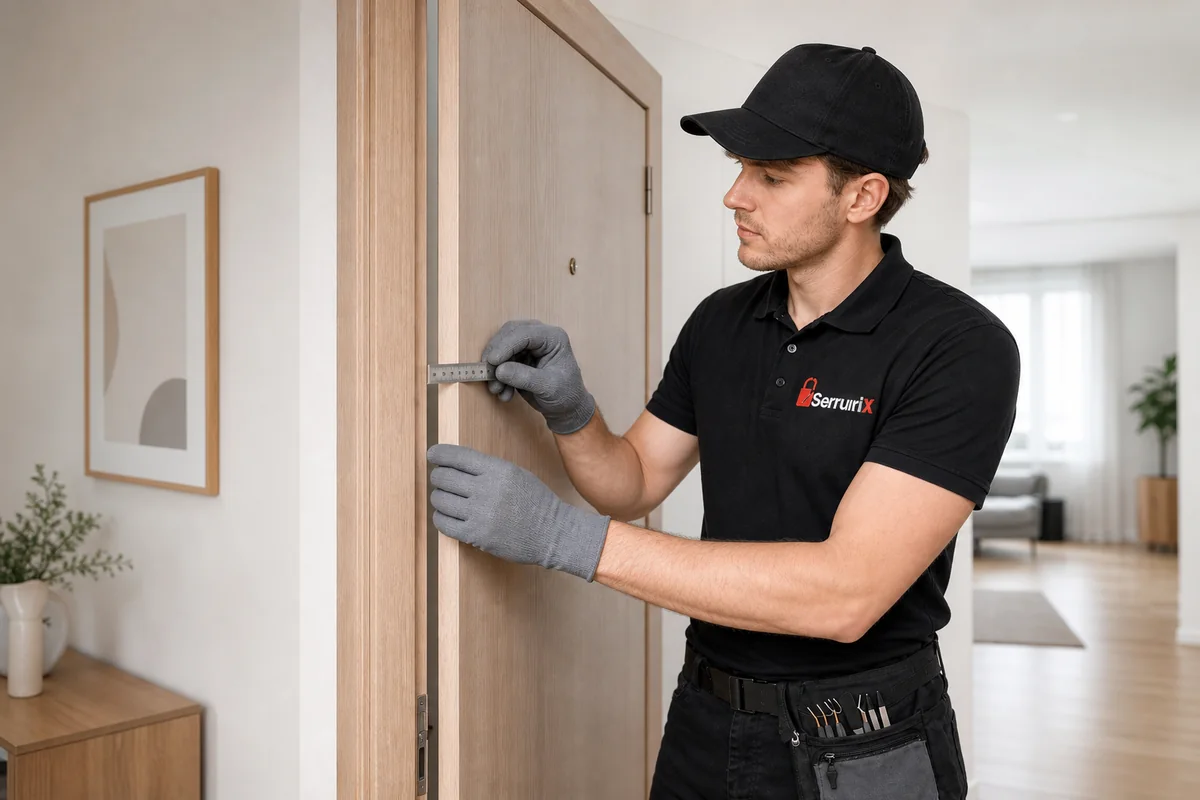 Contrôle de l'alignement d'une porte ouverte avant dépannage à Davézieux