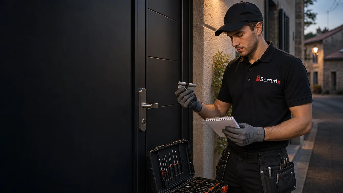 Technicien Serrurix à Saint-Maurice-l’Exil devant une porte d’entrée sombre